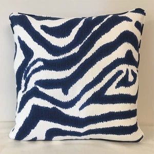 Lacefield Zebra Ikat Marine White Flax Cushion