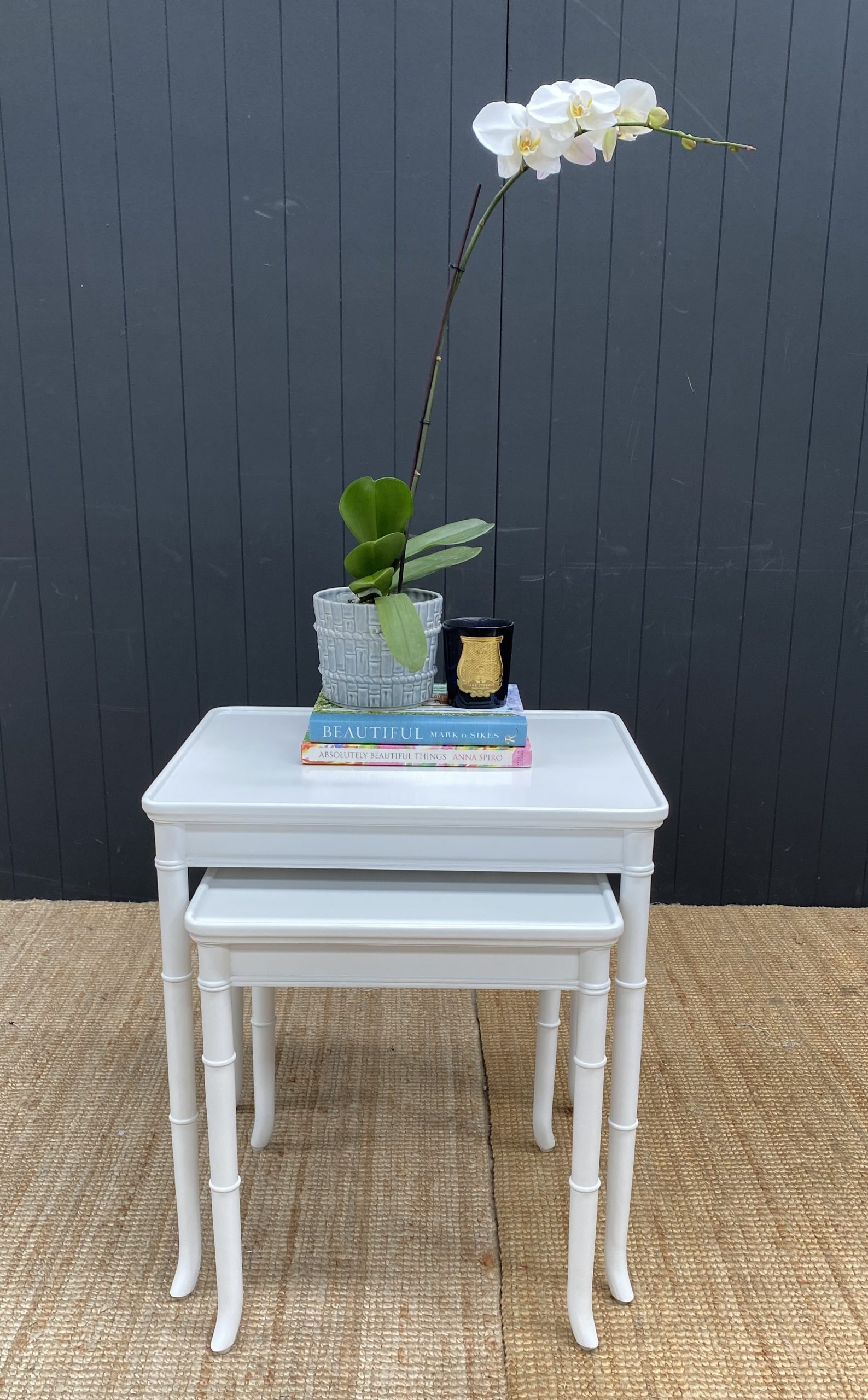 Faux Bamboo Nest of Tables - White